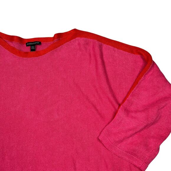 Eileen Fisher Boatneck Dolman Sleeve Boxy Sweater Knit Top Pink Womens XL - Picture 3 of 6